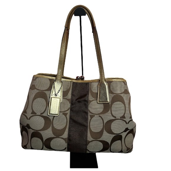 Coach Handbags - Vintage Kiss lock Coach Bag 3 Compartment Gold Metallic Trim